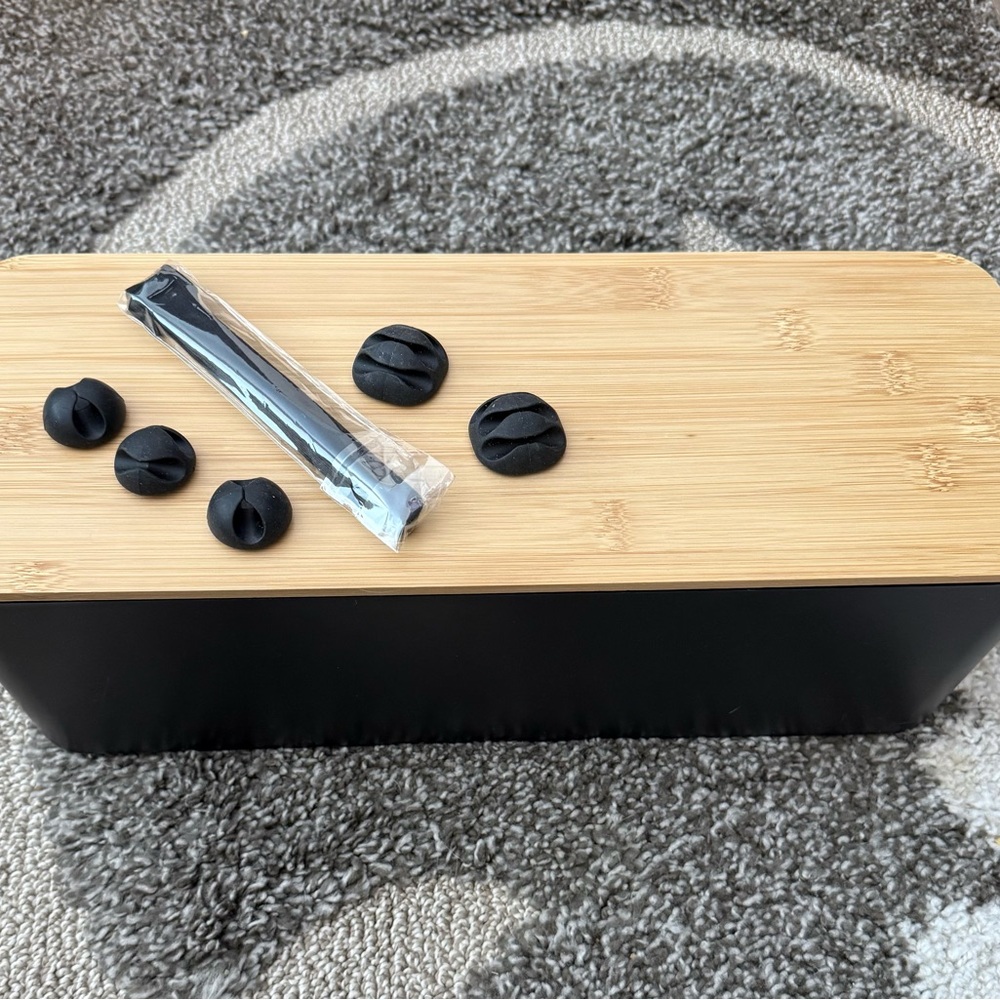Bamboo Top Cable Management Box in Black